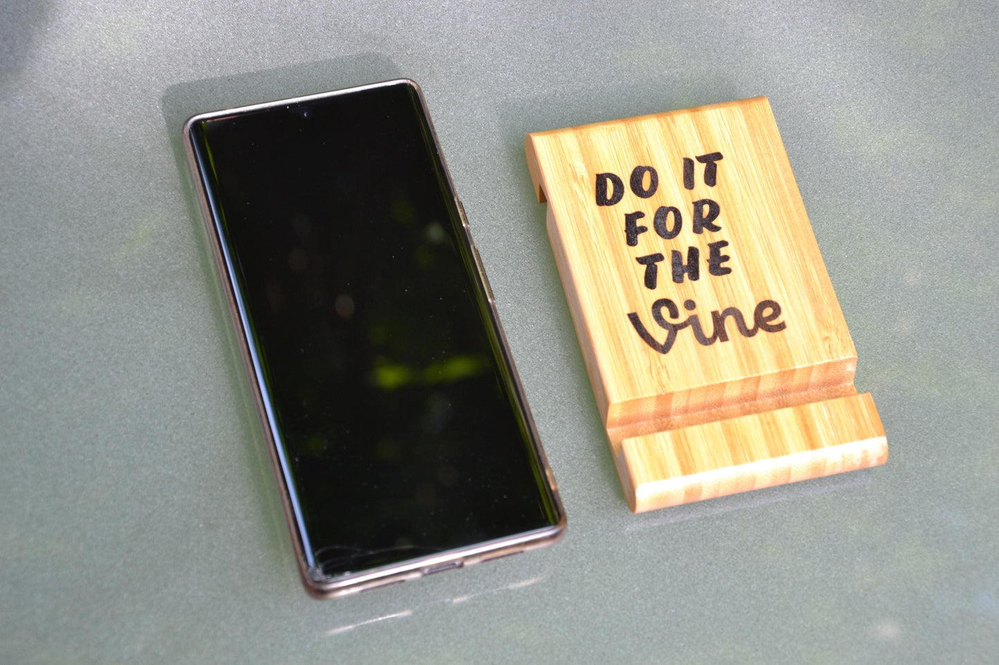 Do it for the Vine - Wooden Phone Holder (also works for Kindle or Small Tablets) // Bedside Alarm Clock Office Desk Tidy Stationary