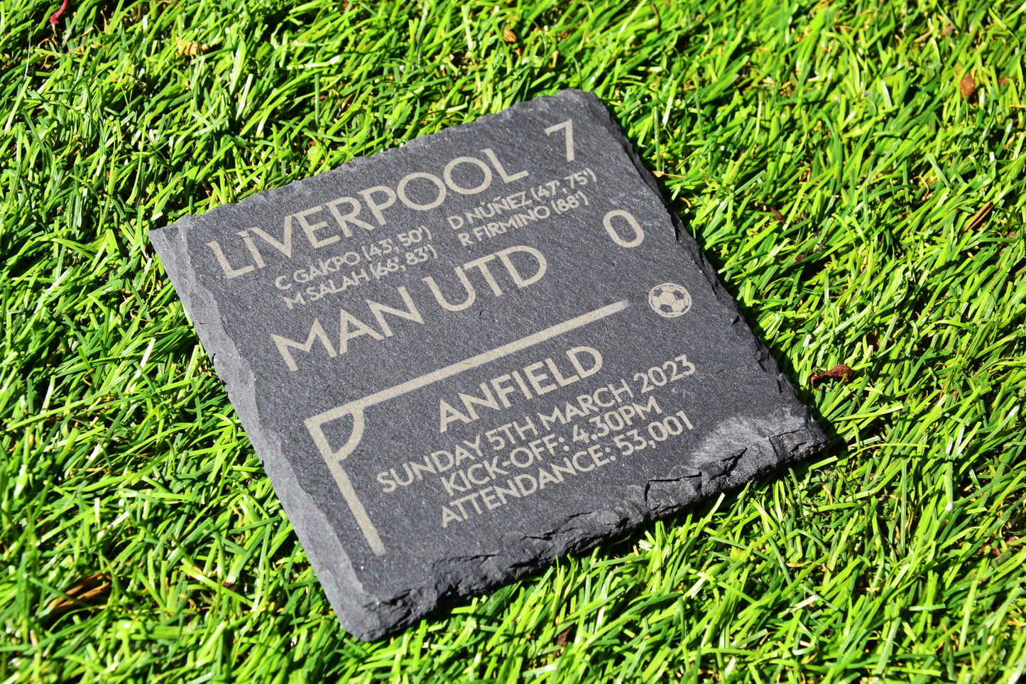 Liverpool 7 - 0 Manchester United - 2023 Premier League Game Slate Coaster // Anfield LFC YNWA Football Fans Gift Father's Day Utd Sunday 5th March