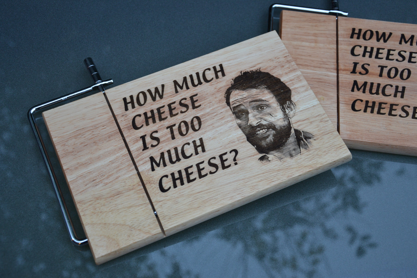 How much cheese is too much cheese? Charlie Kelly inspired Wood Cheese Board with Wire Cutter // Always Sunny in Philadelphia Fan Gift
