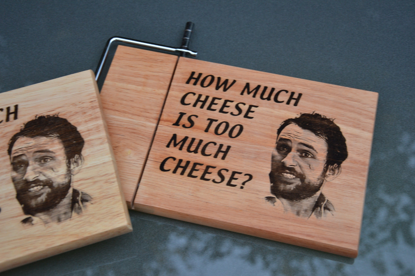 How much cheese is too much cheese? Charlie Kelly inspired Wood Cheese Board with Wire Cutter // Always Sunny in Philadelphia Fan Gift
