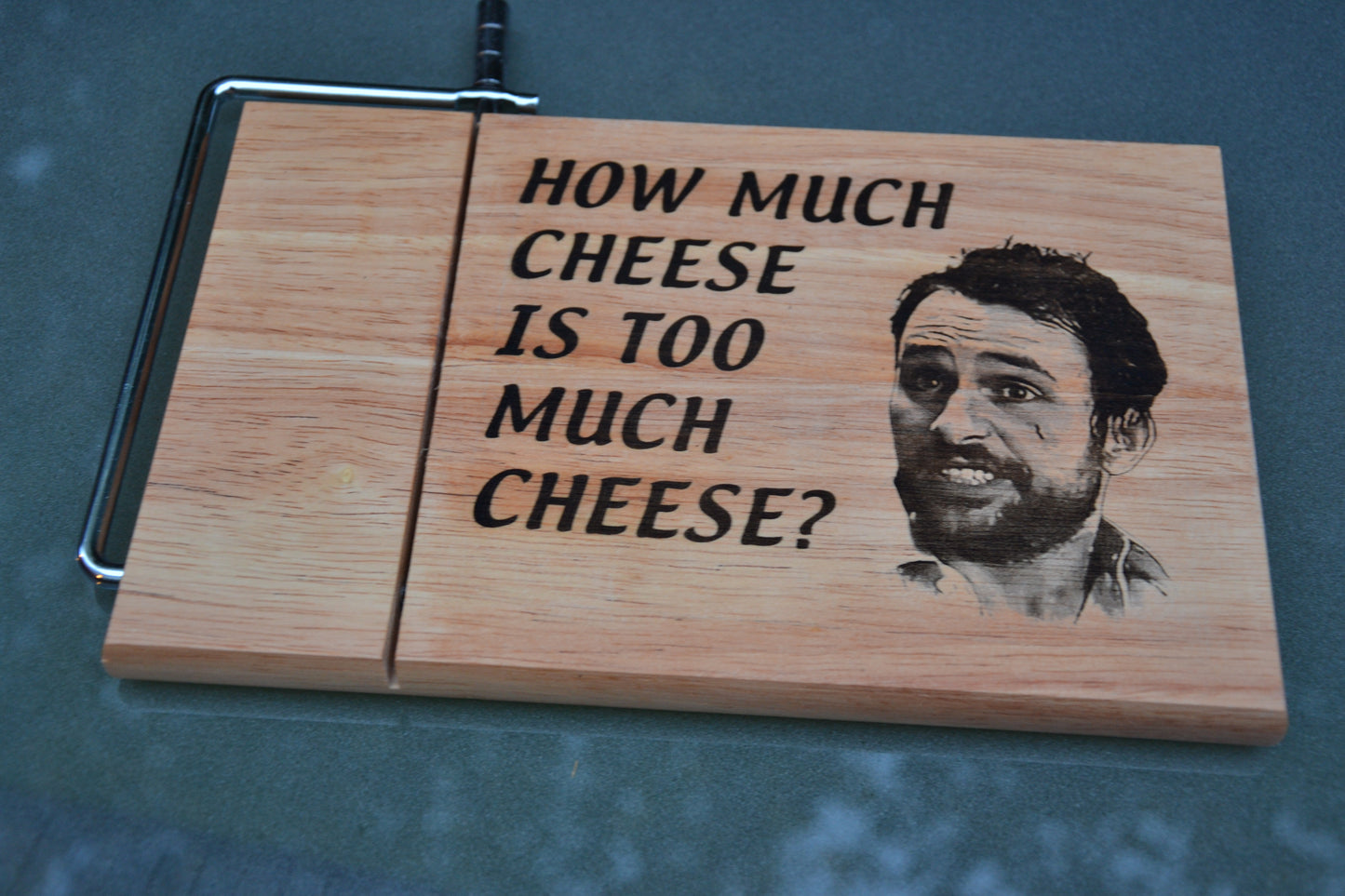How much cheese is too much cheese? Charlie Kelly inspired Wood Cheese Board with Wire Cutter // Always Sunny in Philadelphia Fan Gift