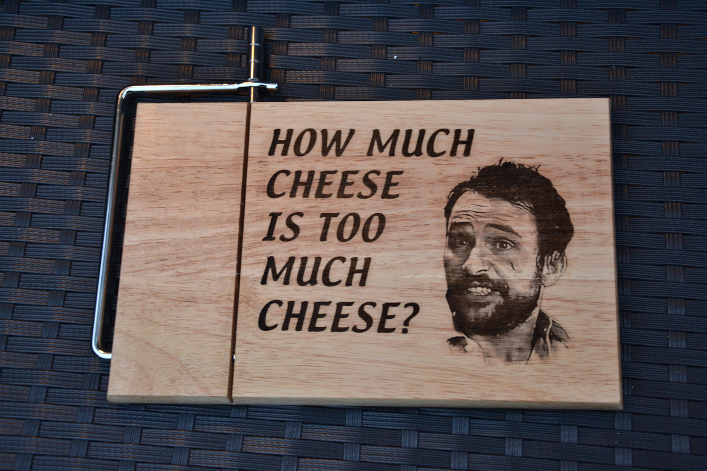 How much cheese is too much cheese? Charlie Kelly inspired Wood Cheese Board with Wire Cutter // Always Sunny in Philadelphia Fan Gift