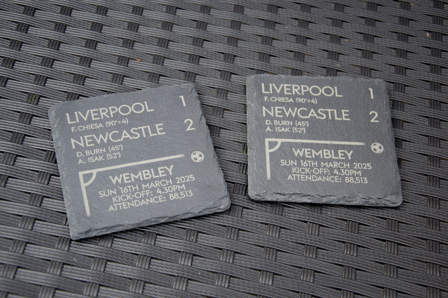 Liverpool 1 - 2 Newcastle 2 - 2025 Carabao Cup Final Game Slate Coaster // League Cup Toon Army Football Fans Gift Father's Day Wembley Utd