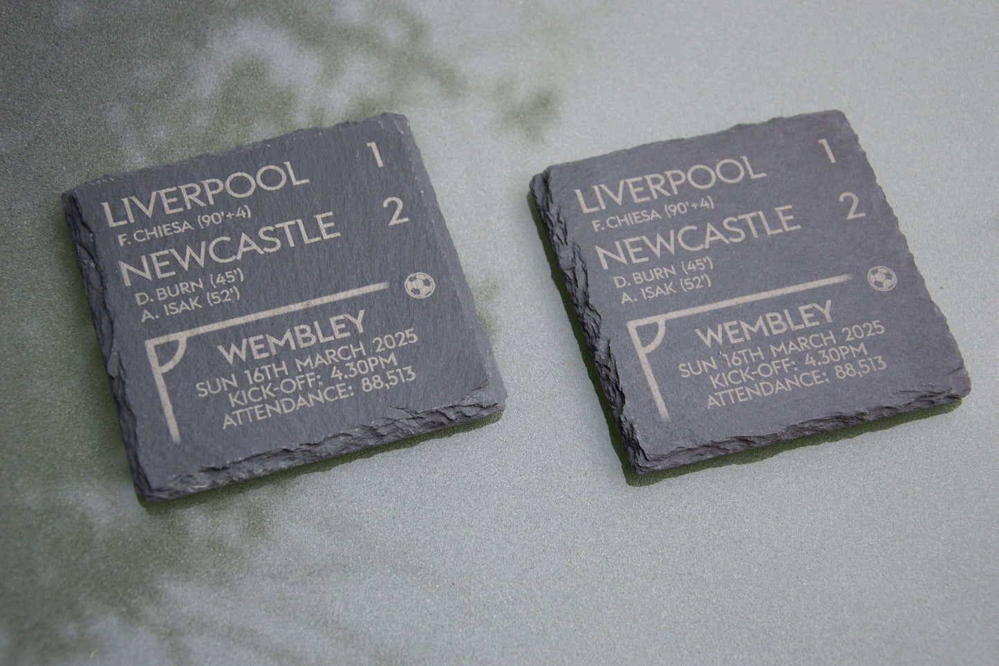 Liverpool 1 - 2 Newcastle 2 - 2025 Carabao Cup Final Game Slate Coaster // League Cup Toon Army Football Fans Gift Father's Day Wembley Utd