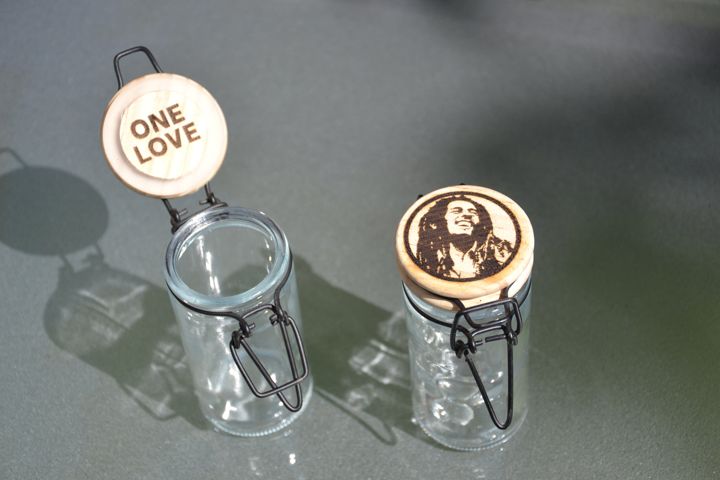 Bob Marley One Love - Glass Herbs/ Storage Jar Container - Reggae Legend Fan Gift