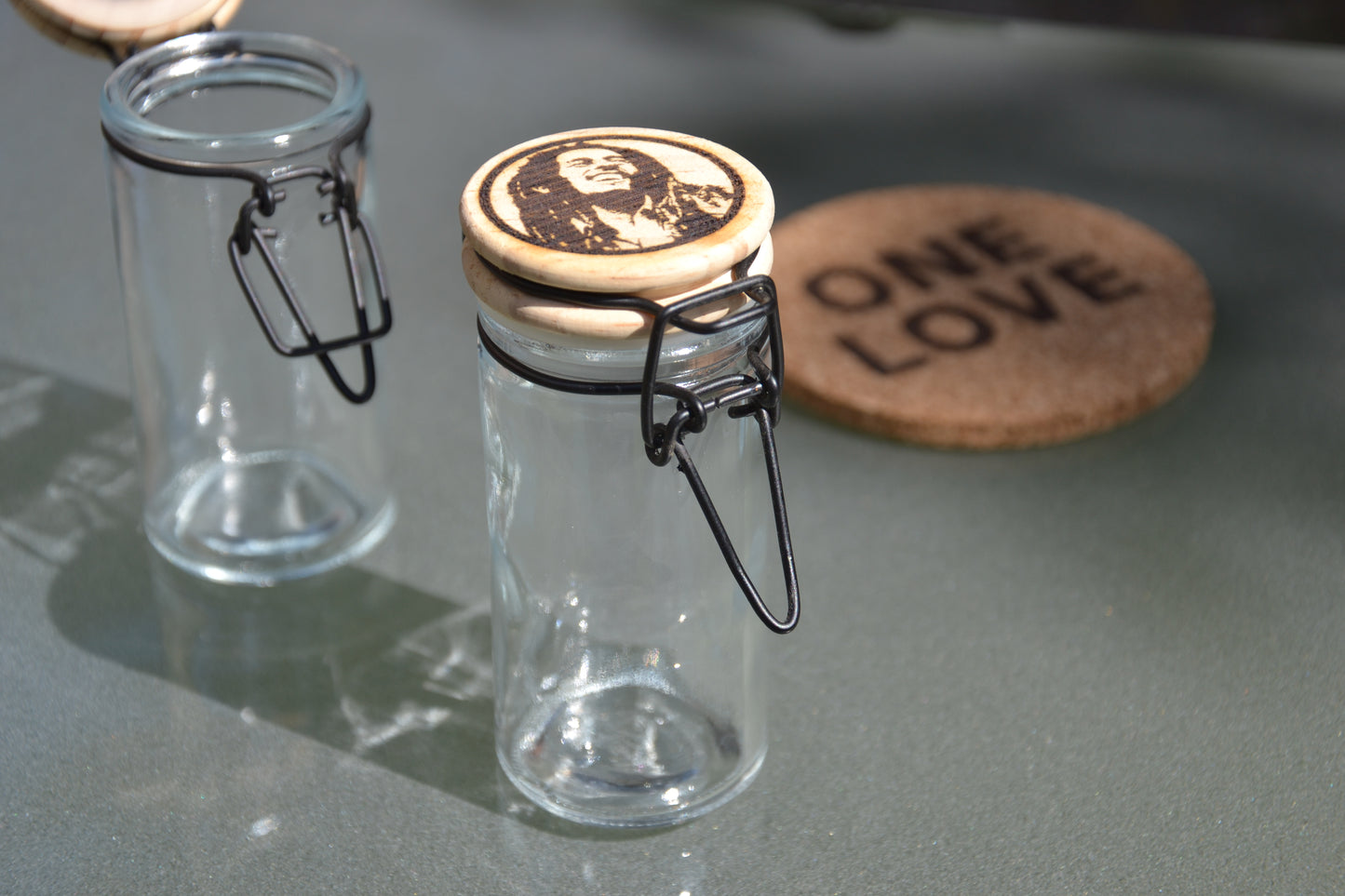 Bob Marley One Love - Glass Herbs/ Storage Jar Container - Reggae Legend Fan Gift