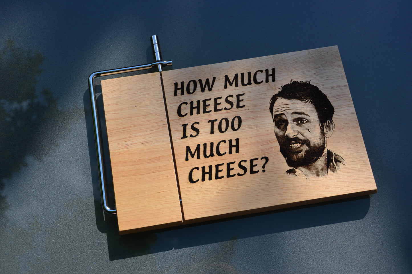 How much cheese is too much cheese? Charlie Kelly inspired Wood Cheese Board with Wire Cutter // Always Sunny in Philadelphia Fan Gift
