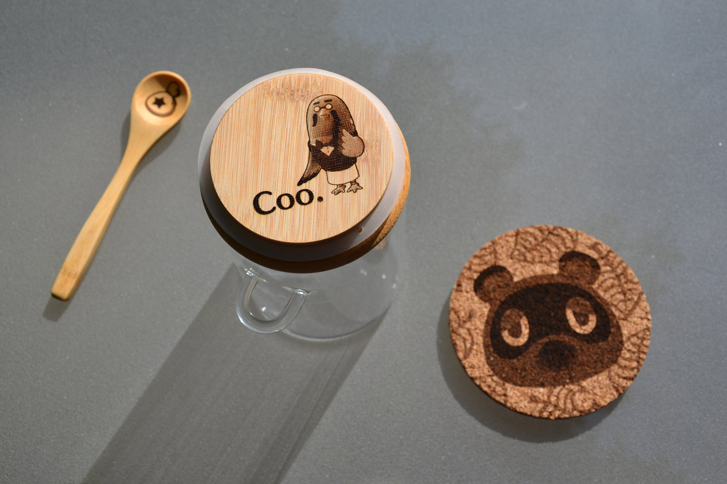 Animal Crossing "The Roost" - Coffee Storage Jar - Glass & Bamboo w/ spoon - Brewsters Coffee Shop New Horizons Gift Nintendo