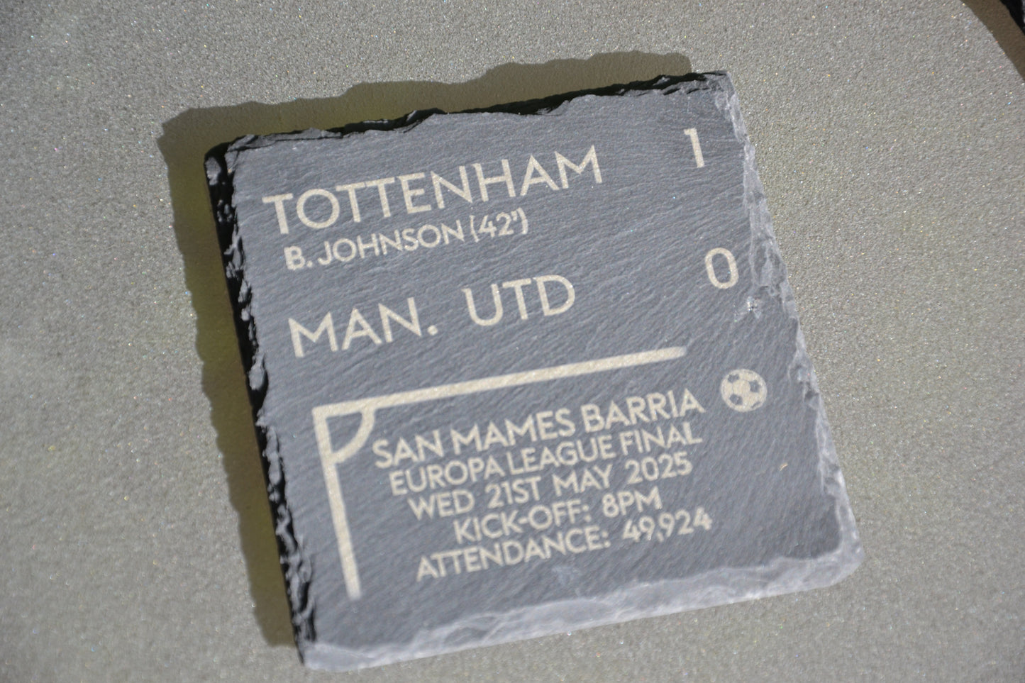 Tottenham 1 - 0 Man. Utd - Europa League Cup Final Slate Coaster // Score Memorabilia Historic COYS Spurs Hotspurs Father's Day Gift