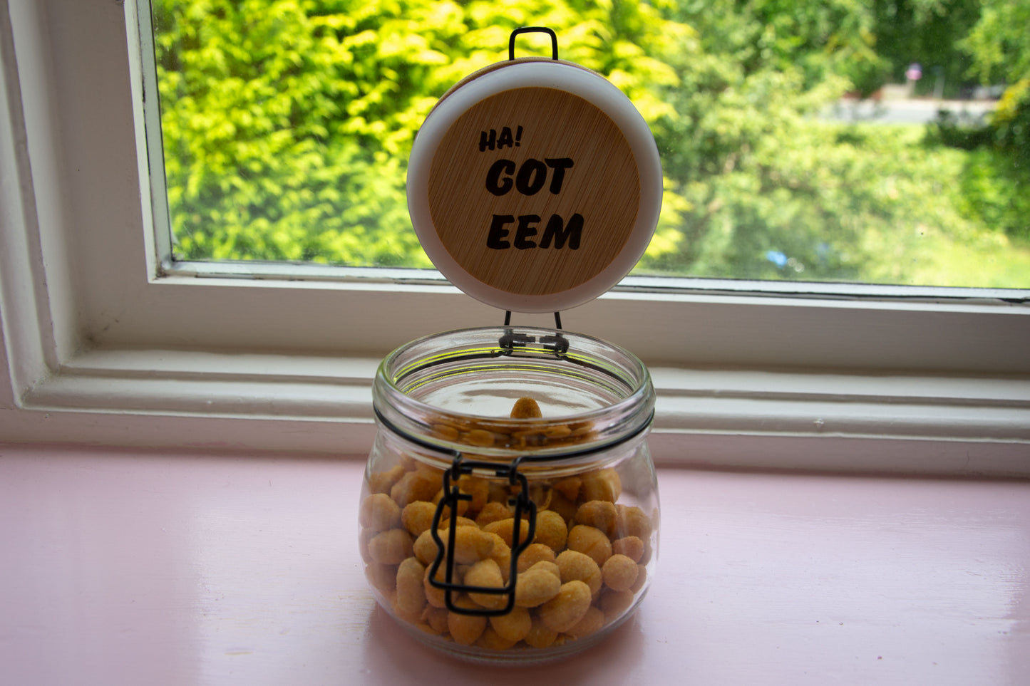Deez Nuts - Glass Peanut Jar (Ha got eem) 500ml Kitchen Storage // Meme Classic Internet Video Hip Hop Culture Snack Jar