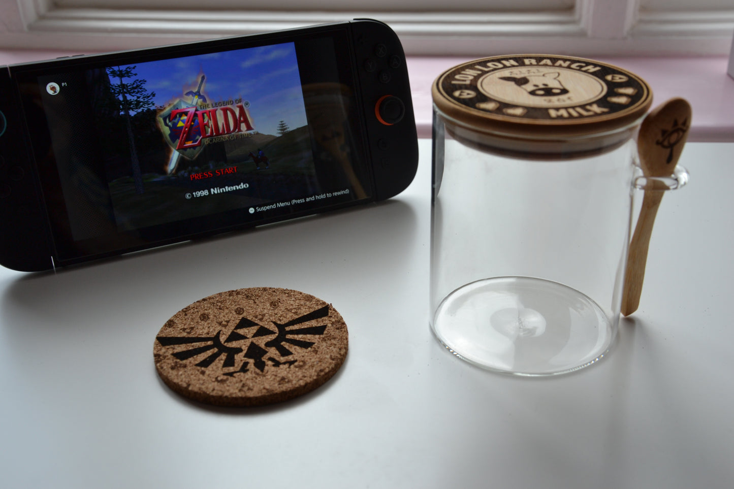 Lon Lon Ranch - Glass Coffee Storage Jar // Glass & Bamboo w/ spoon - The Legend of Zelda Ocarina of Time Gift Nintendo OOT - 500ml 800ml