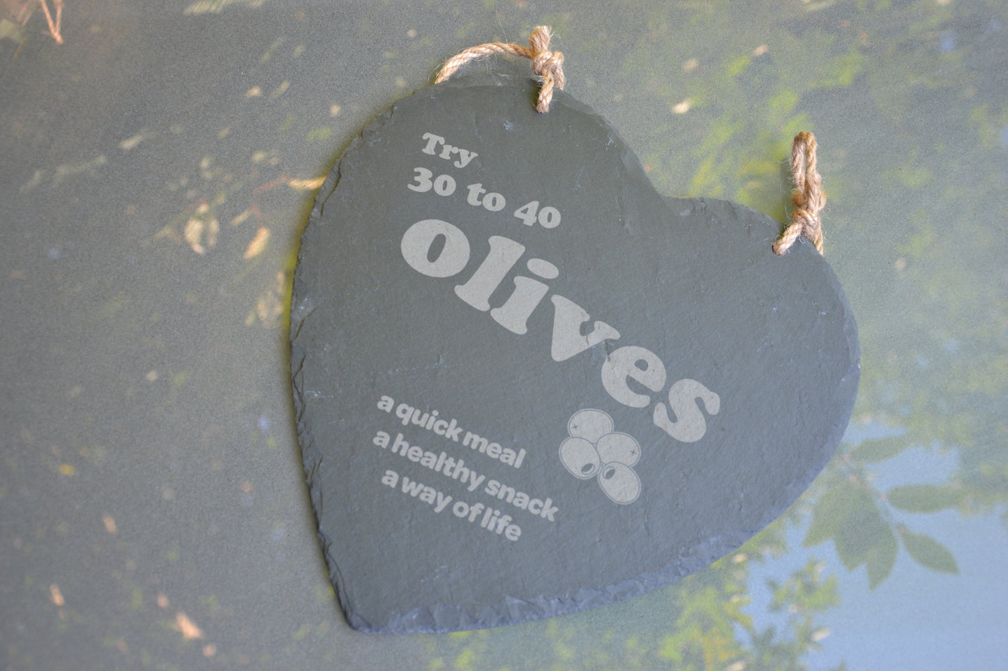 Try 30-40 Olives - Hanging Slate Heart Sign (24cm) // Chic House Decor Housewarming Restaurant Bar Funny Meme Quirky Kitsch Kitchen Gift