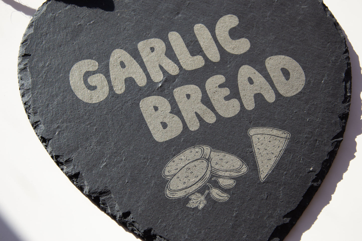 Garlic Bread - Hanging Slate Heart Sign (24cm) // Chic House Decor Housewarming Restaurant White Girl Alternative Funny Meme Quirky Kitsch