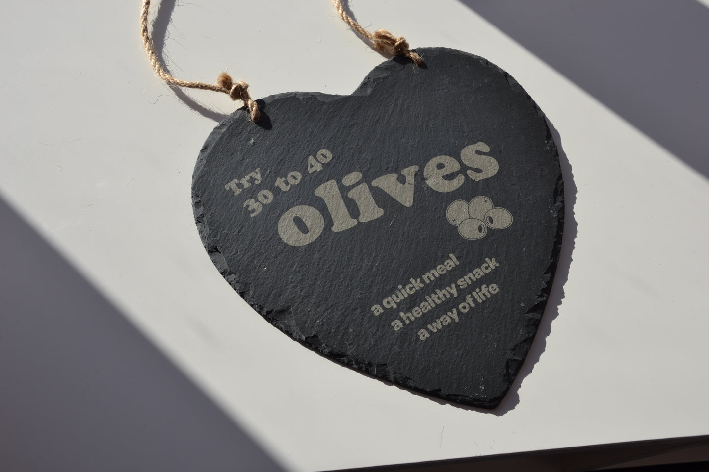 Try 30-40 Olives - Hanging Slate Heart Sign (24cm) // Chic House Decor Housewarming Restaurant Bar Funny Meme Quirky Kitsch Kitchen Gift