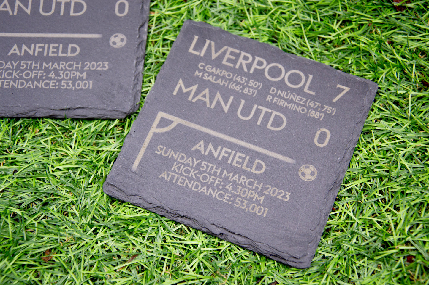 Liverpool 7 - 0 Manchester United - 2023 Premier League Game Slate Coaster // Anfield LFC YNWA Football Fans Gift Father's Day Utd Sunday 5th March