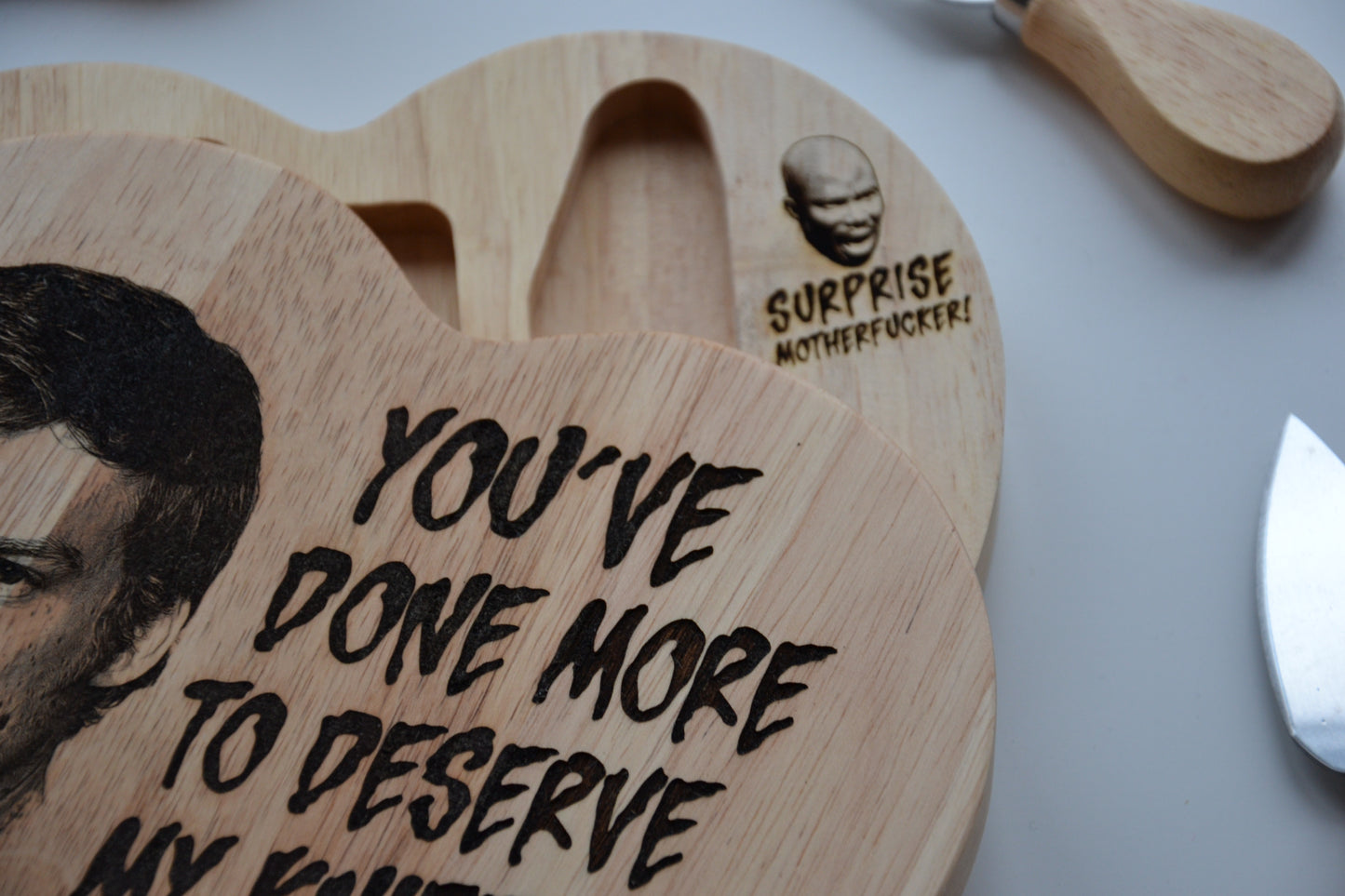 Dexter Morgan "You deserve my knife..." inspired Fancy Wooden Cheeseboard/ Charcuterie Serving Set