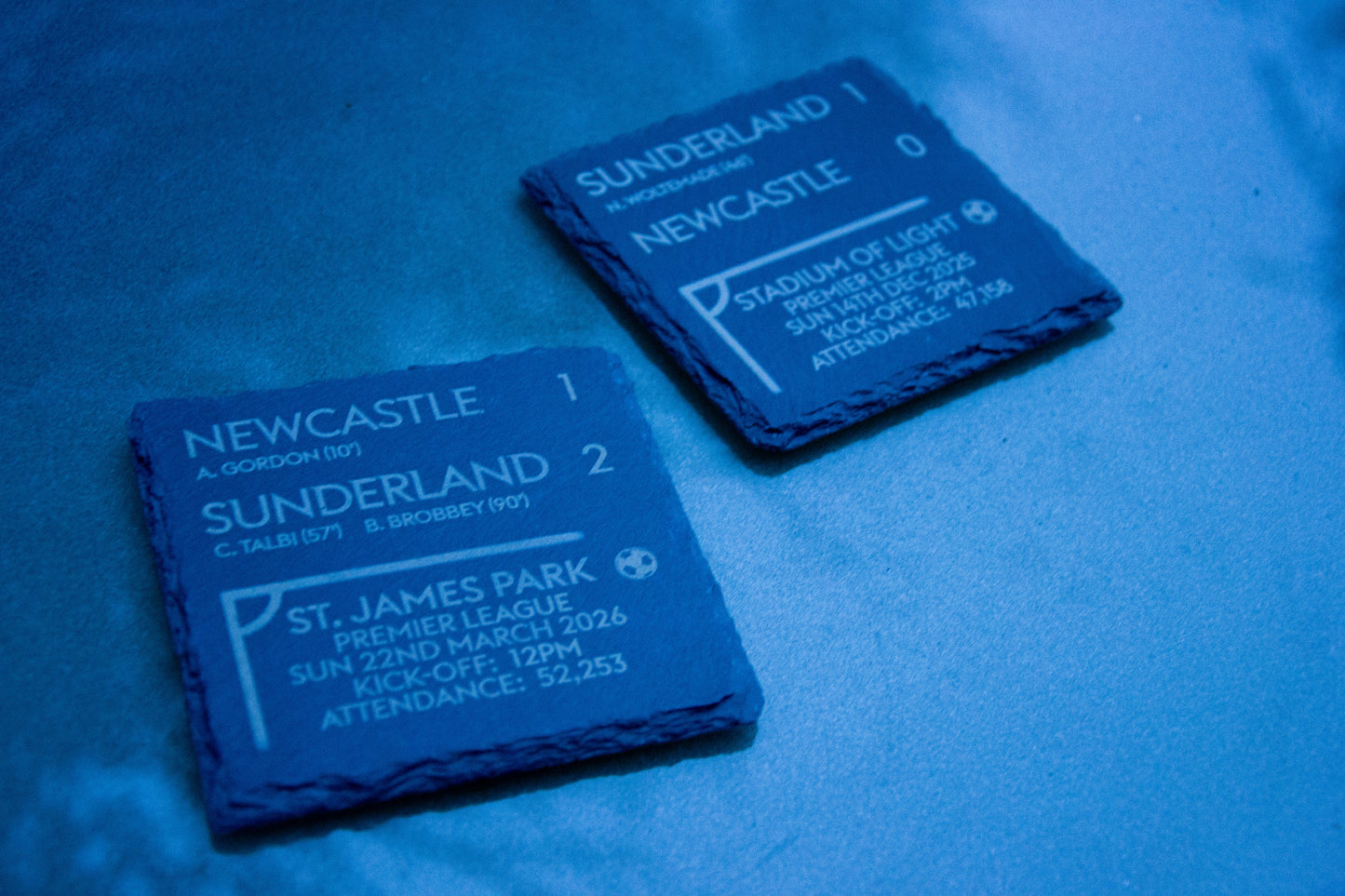 Sunderland v Newcastle - Tyne-Wear Derby 25/26 Slate Coaster Set (2 Pack) - Premier League Black Cats Fan Gift