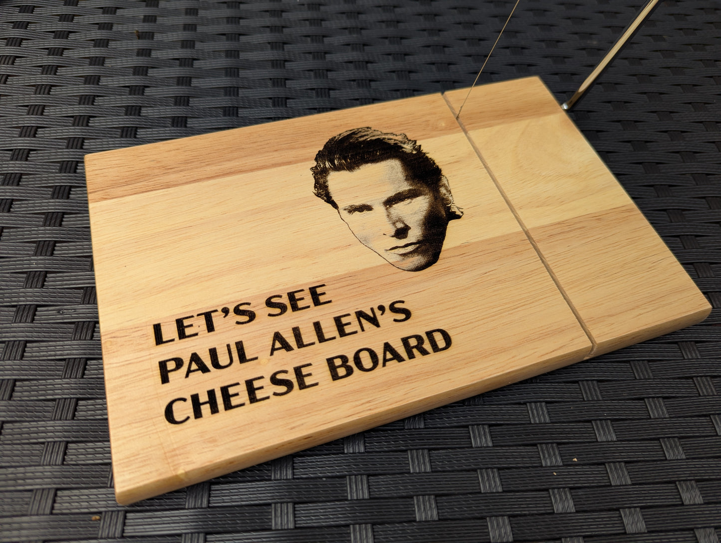 Let's See Paul Allen's Cheese Board - American Psycho inspired Cheese Serving Tray (with cutting wire) // Movie Spooky Halloween Party Ideas