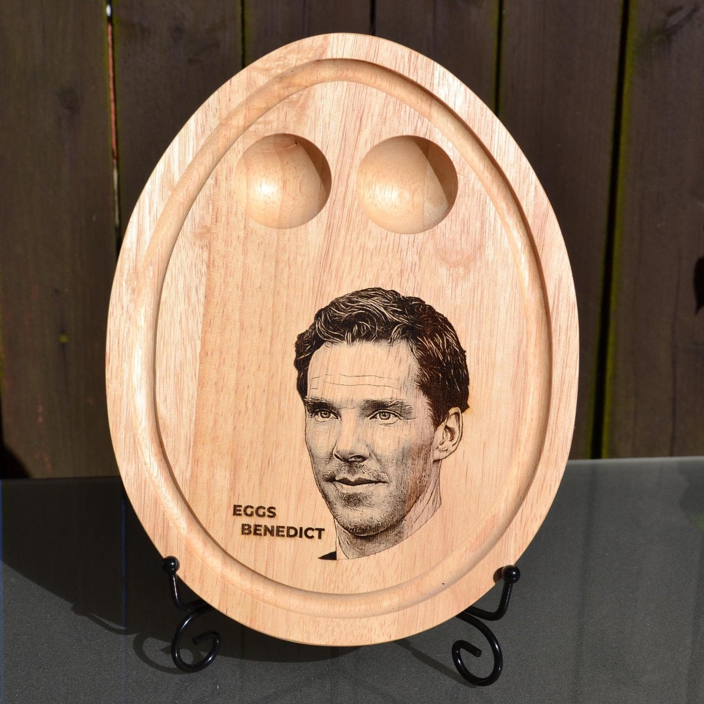 Eggs Benedict Breakfast Serving Board // Benedict Cumberbatch inspired funny bamboo kitchenware