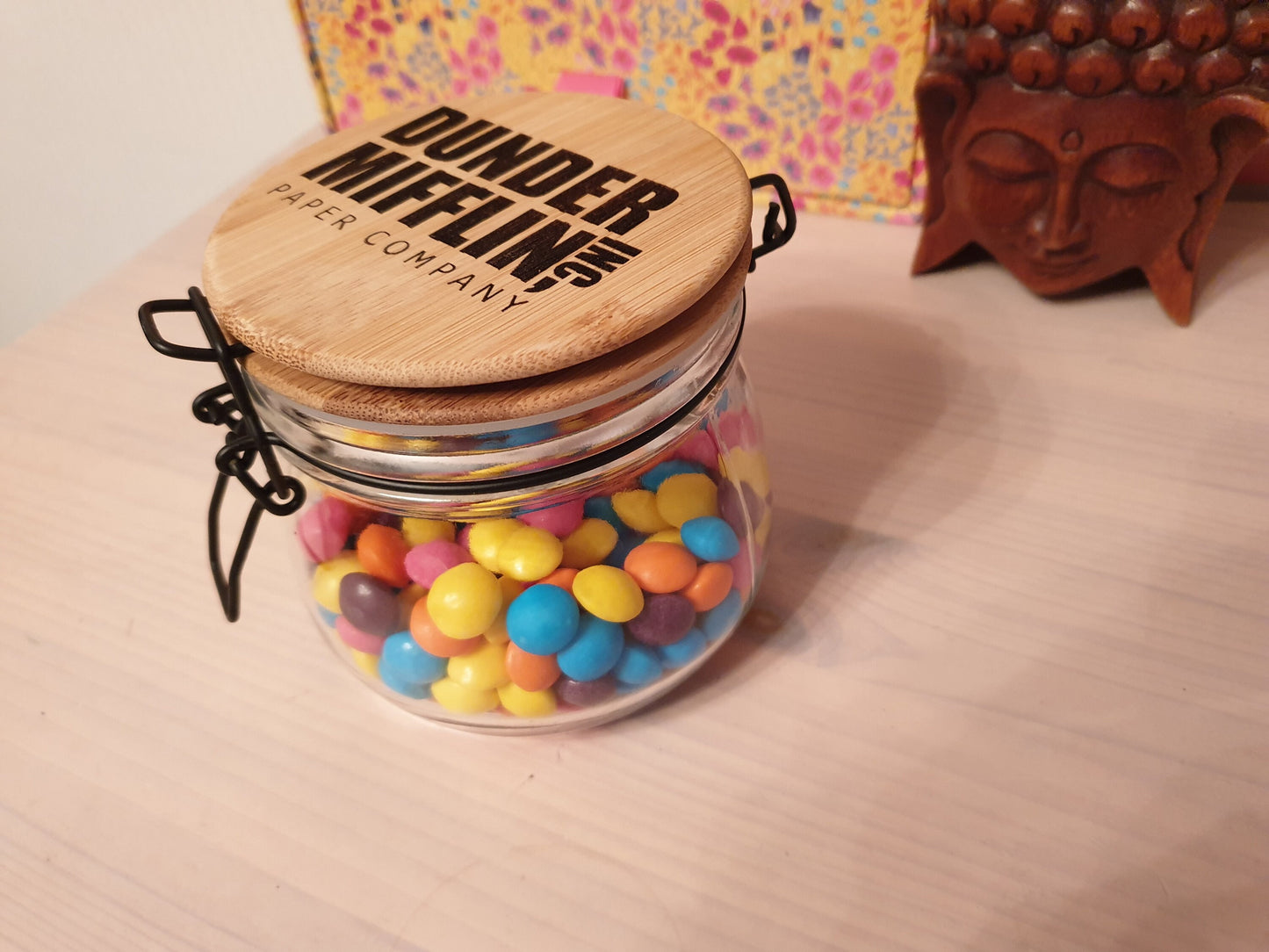 Dunder Mifflin - Glass Candy Sweet Jar // The Office US Inspired Gift 11cm x 11cm 11cm