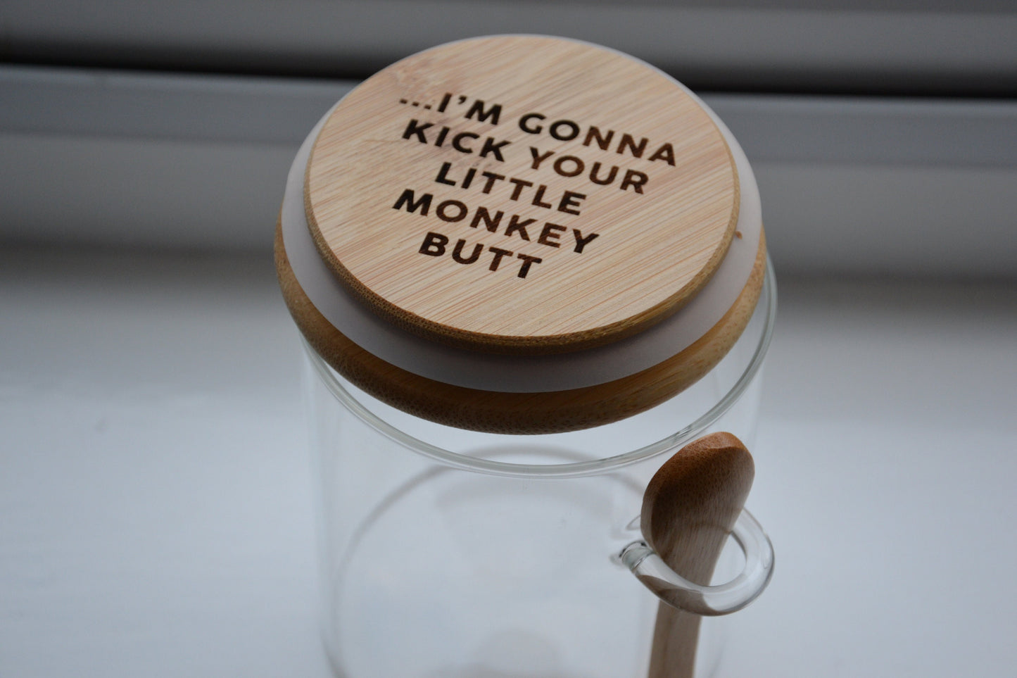 Juno inspired - "If you put on more Baco on that..." Glass Bacon/ Salad Crispies Jar - Juno J.K. Simmons inspired kitchenware glass decant