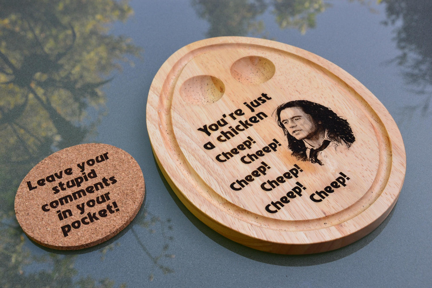 You're just a chicken cheep cheep cheep cheep... Tommy Wiseau The Room - Breakfast Egg Board // Bamboo High Quality Oh Hai Mark