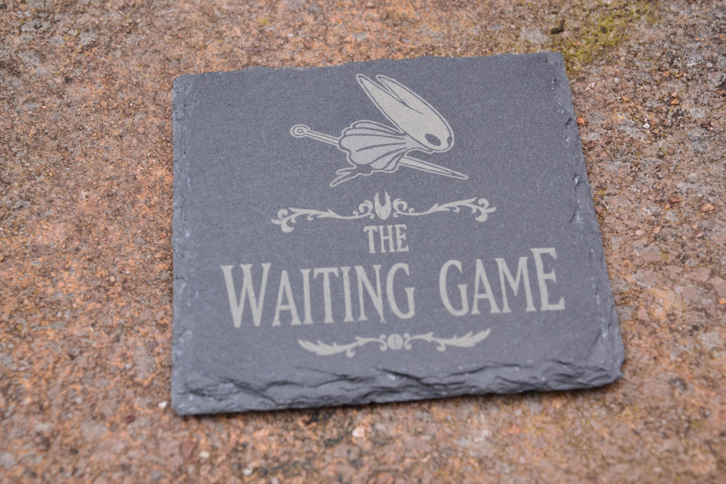 The Waiting Game - Hollow Knight Silksong inspired slate coaster // Gaming Gifts Video Game Meme