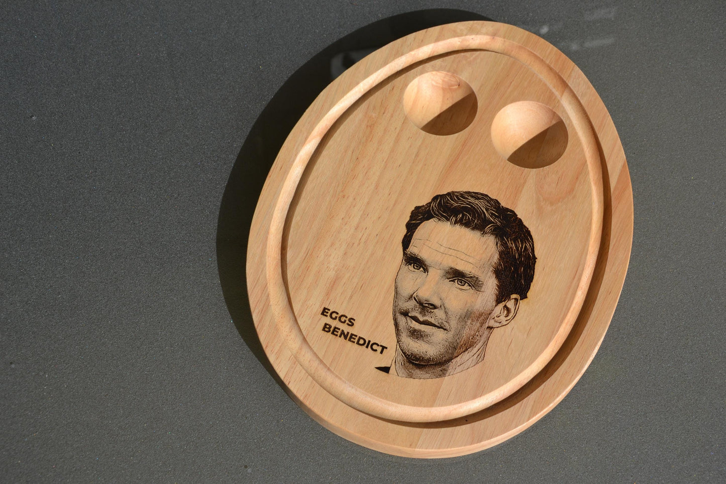 Eggs Benedict Breakfast Serving Board // Benedict Cumberbatch inspired funny bamboo kitchenware
