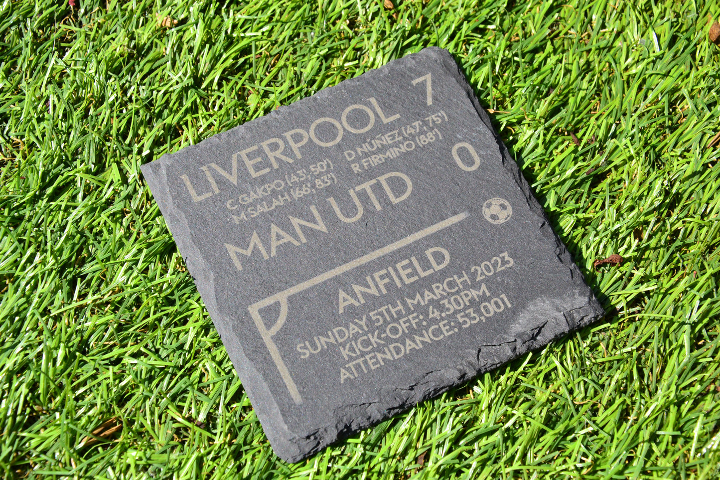 Liverpool 7 - 0 Manchester United - 2023 Premier League Game Slate Coaster // Anfield LFC YNWA Football Fans Gift Father's Day Utd Sunday 5th March