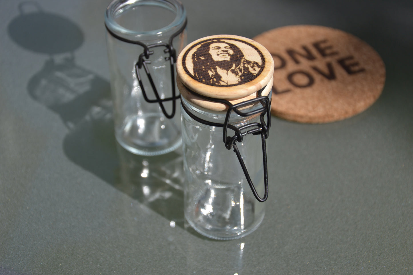 Bob Marley One Love - Glass Herbs/ Storage Jar Container - Reggae Legend Fan Gift