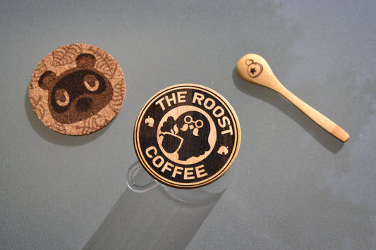 Animal Crossing "The Roost" - Coffee Storage Jar - Glass & Bamboo w/ spoon - Brewsters Coffee Shop New Horizons Gift Nintendo