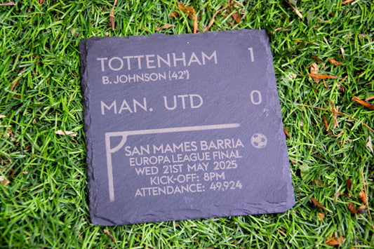 Tottenham 1 - 0 Man. Utd - Europa League Cup Final Slate Coaster // Score Memorabilia Historic COYS Spurs Hotspurs Father's Day Gift