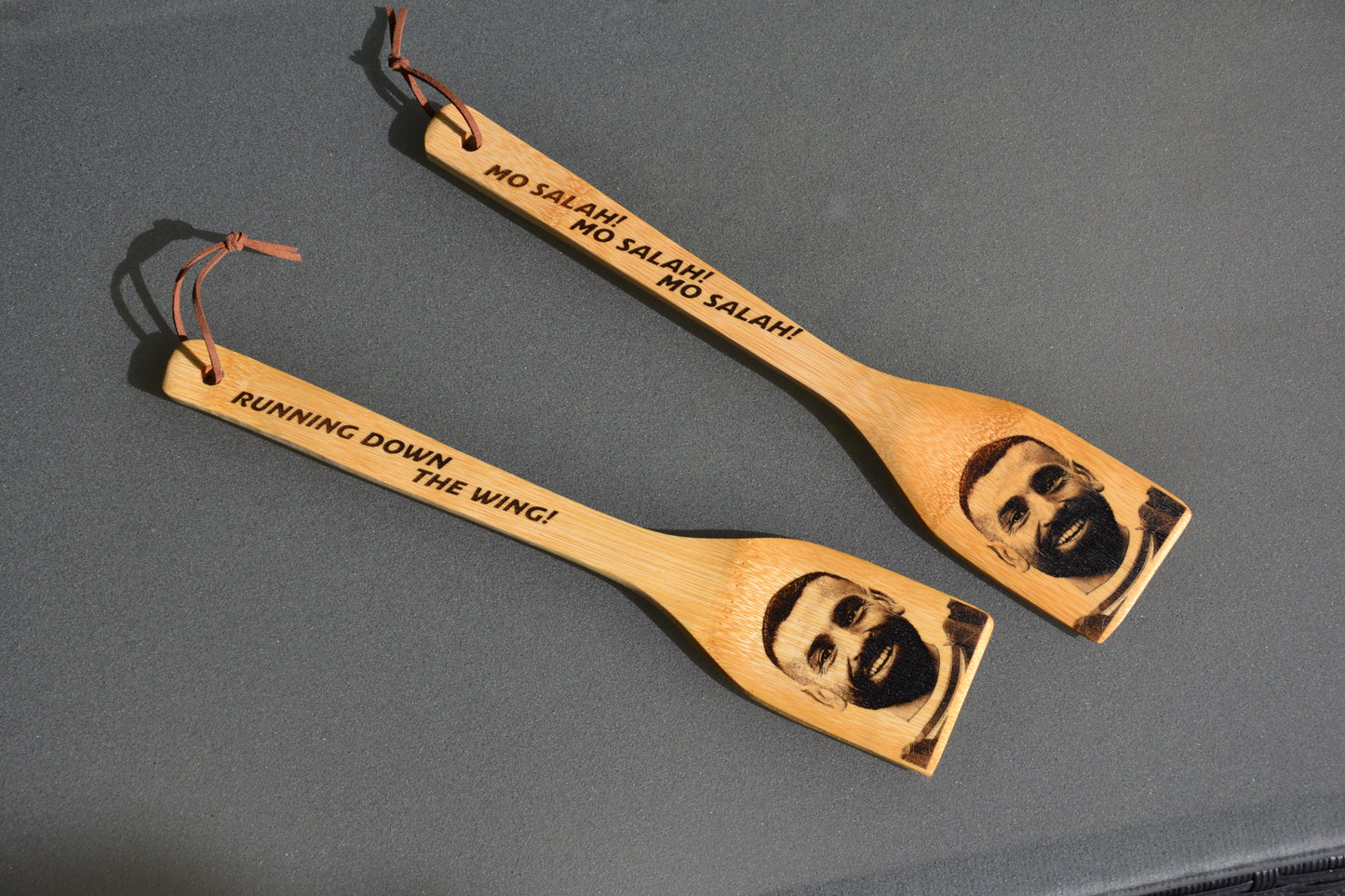 Mo Salah Kitchen Spatula - Running Down the Wing / Double sided laser engraving - Liverpool Football Father's Day LFC Fan Gift Egyptian King