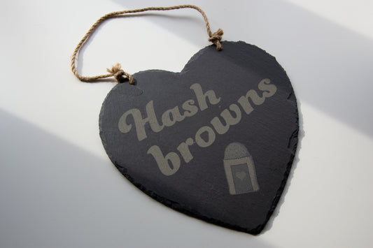 Hash Browns - Hanging Slate Heart Sign (24cm) // Chic House Decor Housewarming Restaurant White Girl Alternative Funny Meme Quirky Kitsch (Copy)