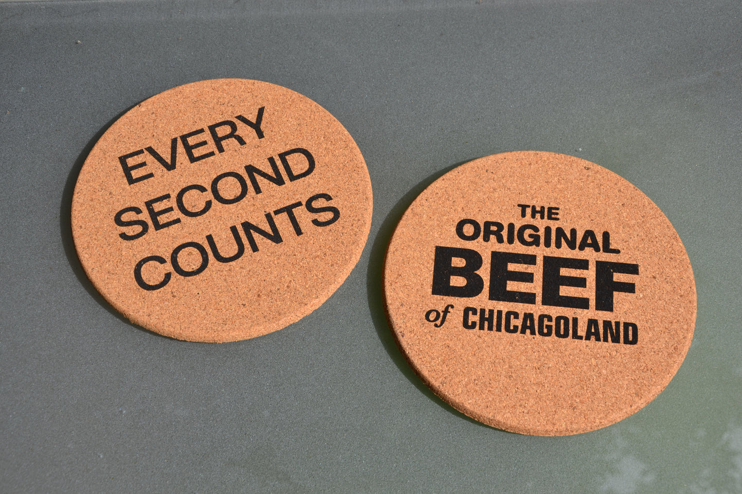 Every Second Counts + Original Beef of Chicagoland cork trivets placemats // Kitchen cork heat protection mat placemat The Bear inspired