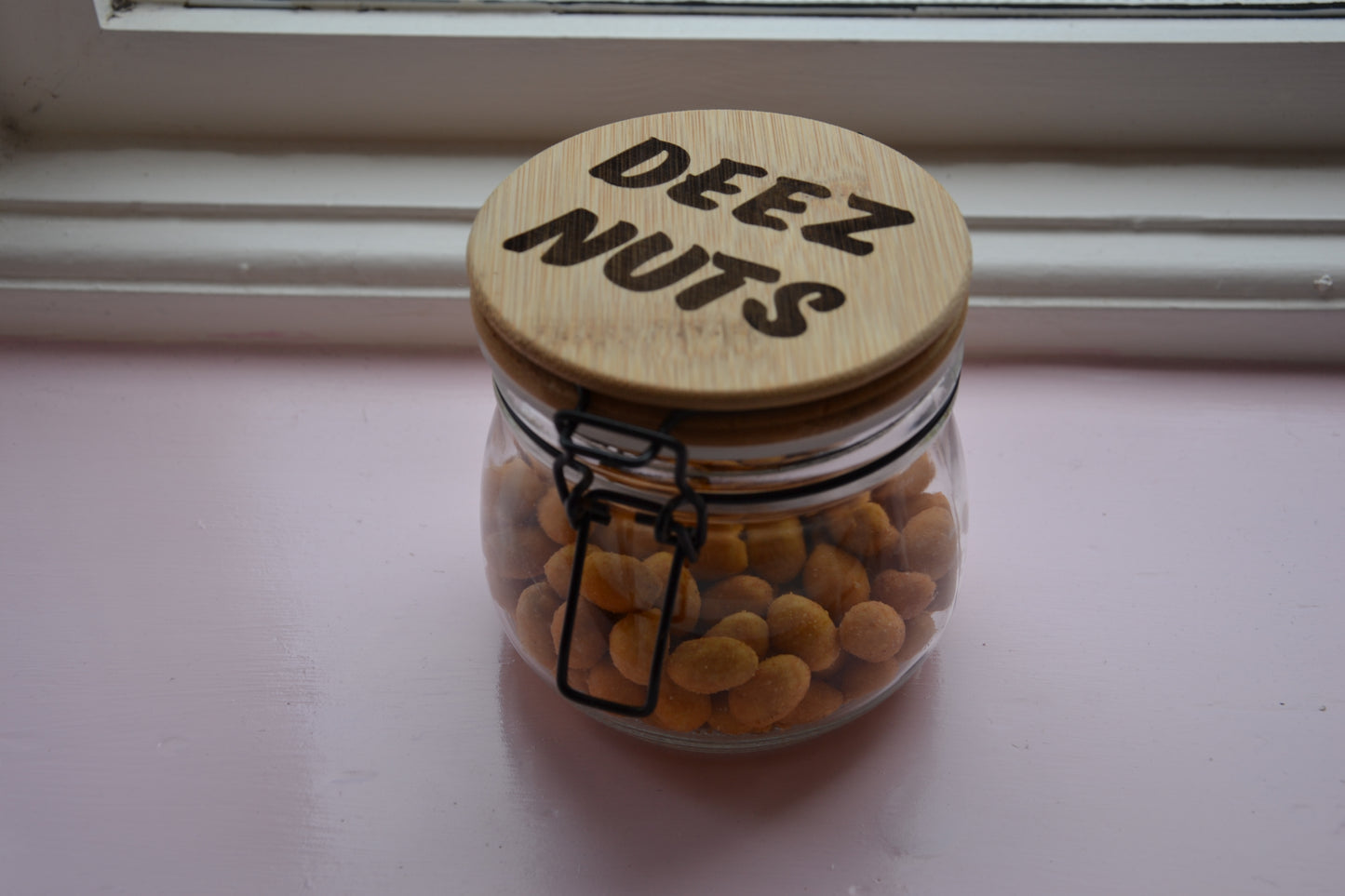 Deez Nuts - Glass Peanut Jar (Ha got eem) 500ml Kitchen Storage  // Meme Classic Internet Video Hip Hop Culture Snack Jar