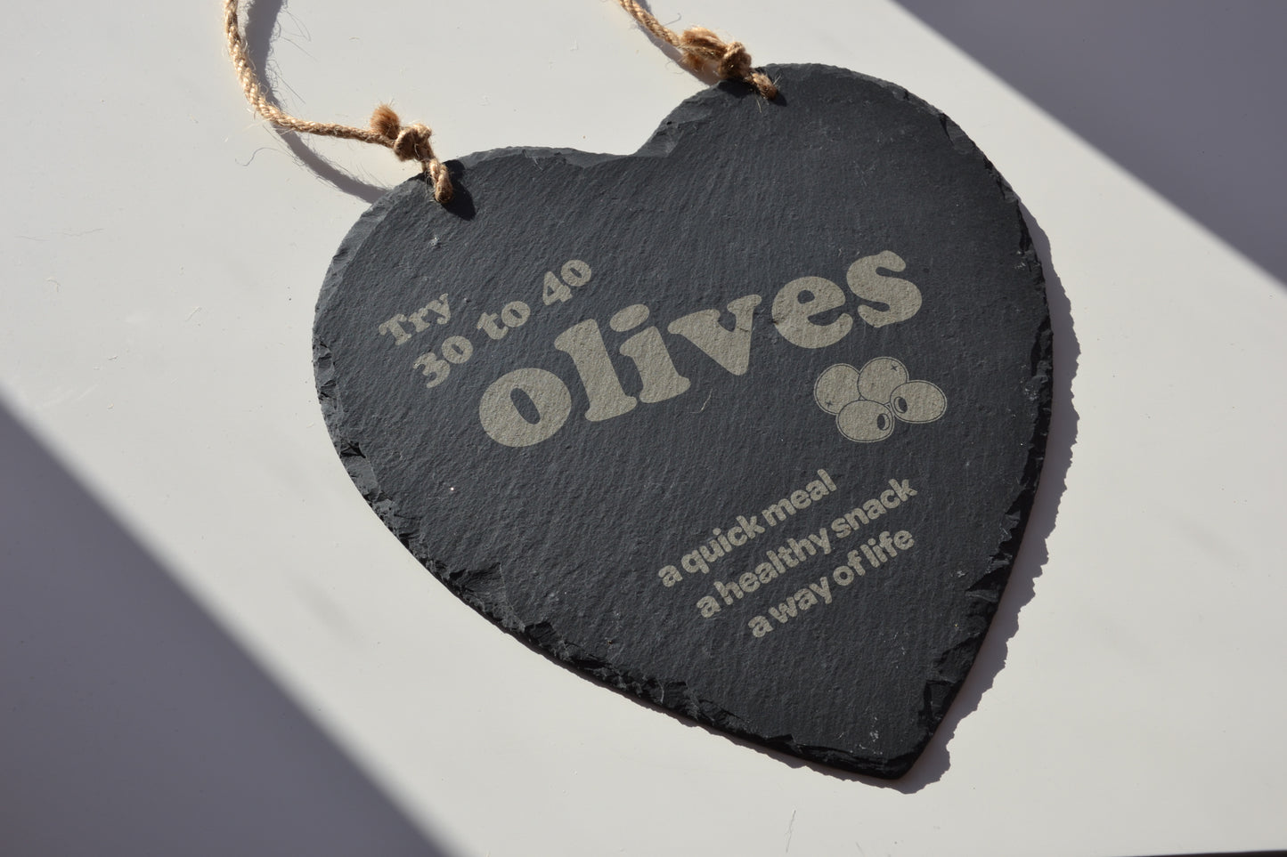 Try 30-40 Olives - Hanging Slate Heart Sign (24cm) // Chic House Decor Housewarming Restaurant Bar  Funny Meme Quirky Kitsch Kitchen Gift