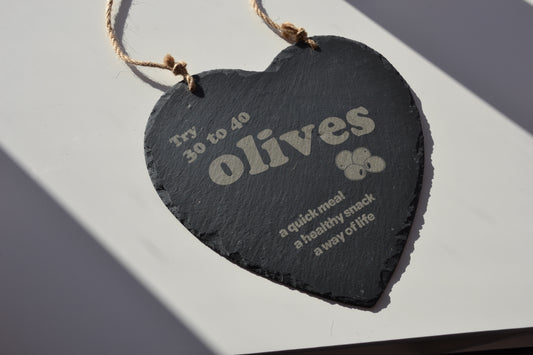 Try 30-40 Olives - Hanging Slate Heart Sign (24cm) // Chic House Decor Housewarming Restaurant Bar  Funny Meme Quirky Kitsch Kitchen Gift