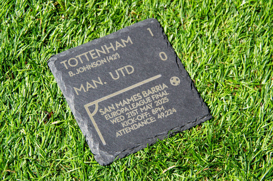 Tottenham 1 - 0 Man. Utd - Europa League Cup Final Slate Coaster // Score Memorabilia Historic COYS Spurs Hotspurs Father's Day Gift