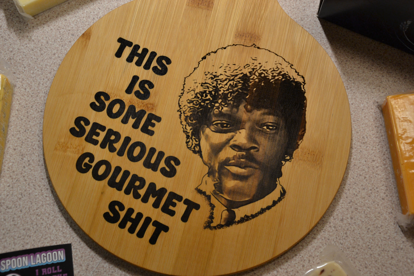 This is some serious gourmet shit - Pulp Fiction inspired wooden serving board // Jules Samuel L Jackson