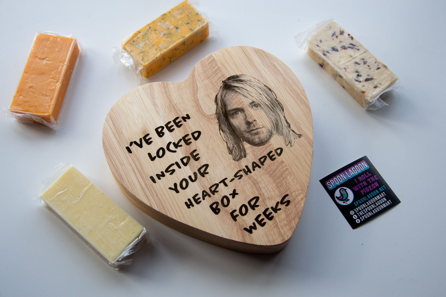 Heart Shaped Box - Kurt Cobain/ Nirvana inspired Fancy Wooden Cheeseboard/ Charcuterie Set
