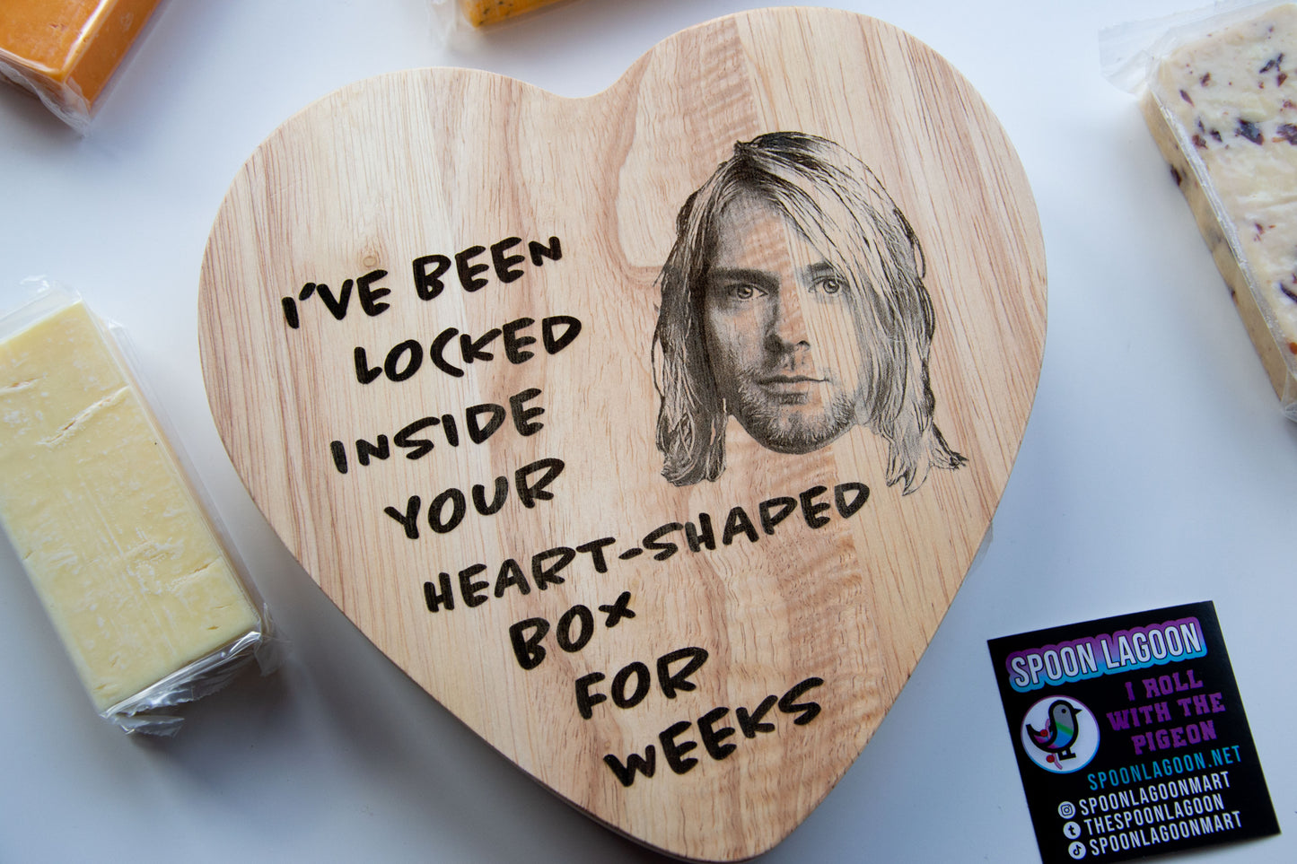 Heart Shaped Box - Kurt Cobain/ Nirvana inspired Fancy Wooden Cheeseboard/ Charcuterie Set