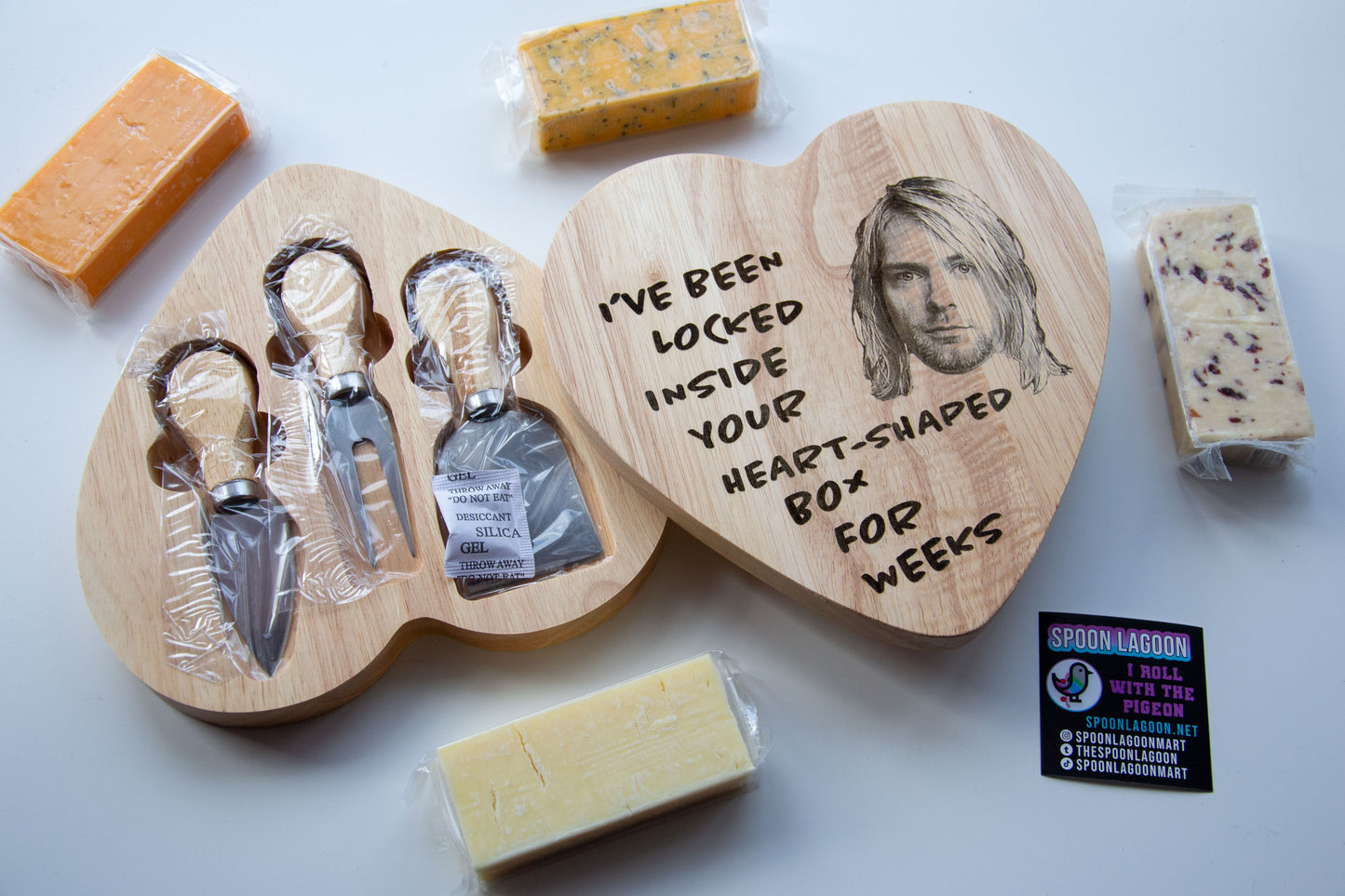 Heart Shaped Box - Kurt Cobain/ Nirvana inspired Fancy Wooden Cheeseboard/ Charcuterie Set
