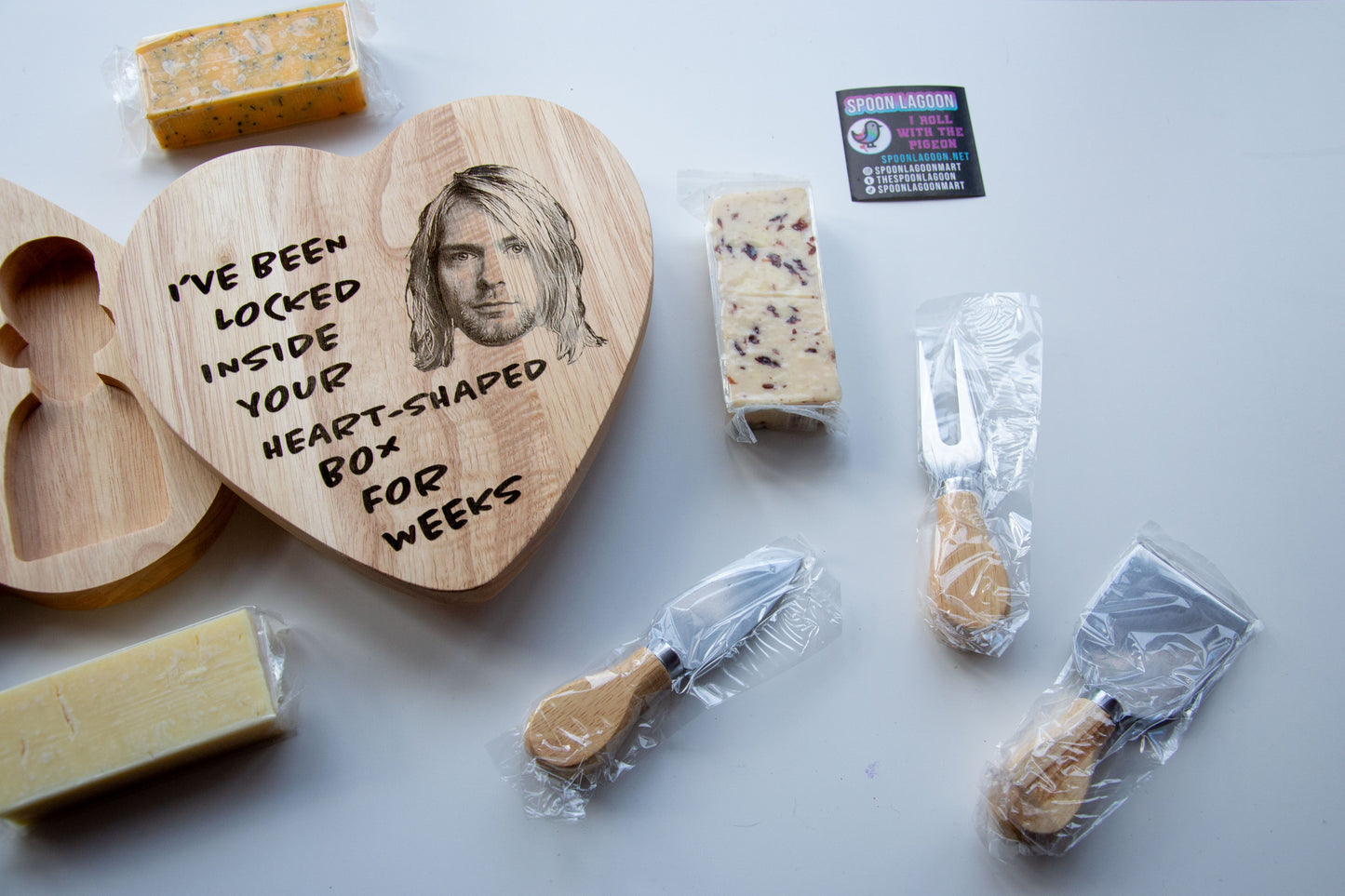 Heart Shaped Box - Kurt Cobain/ Nirvana inspired Fancy Wooden Cheeseboard/ Charcuterie Set