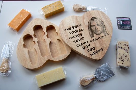 Heart Shaped Box - Kurt Cobain/ Nirvana inspired Fancy Wooden Cheeseboard/ Charcuterie Set