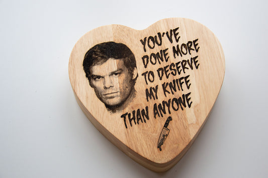 Dexter Morgan "You deserve my knife..." inspired Fancy Wooden Cheeseboard/ Charcuterie Serving Set