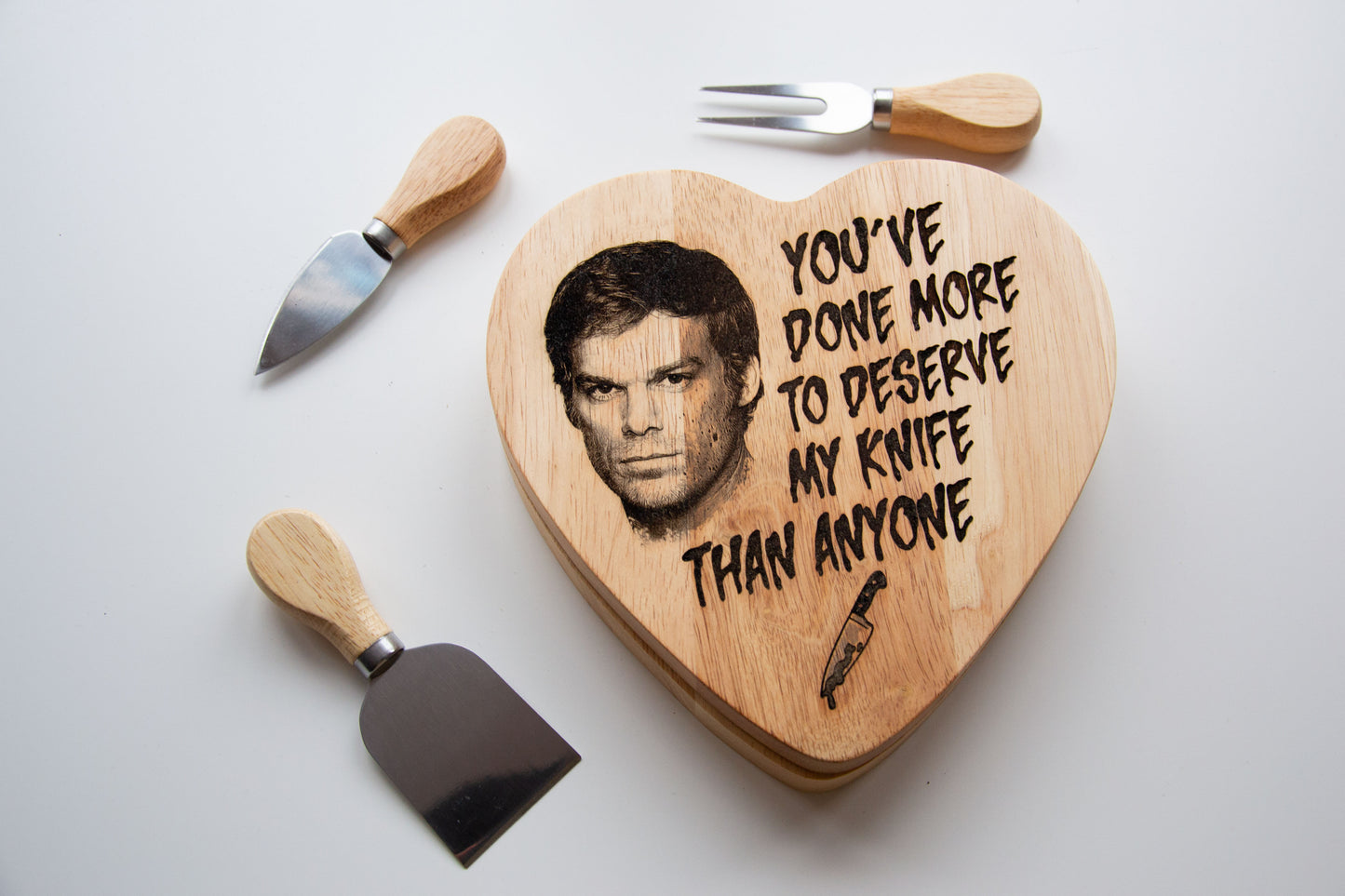 Dexter Morgan "You deserve my knife..." inspired Fancy Wooden Cheeseboard/ Charcuterie Serving Set