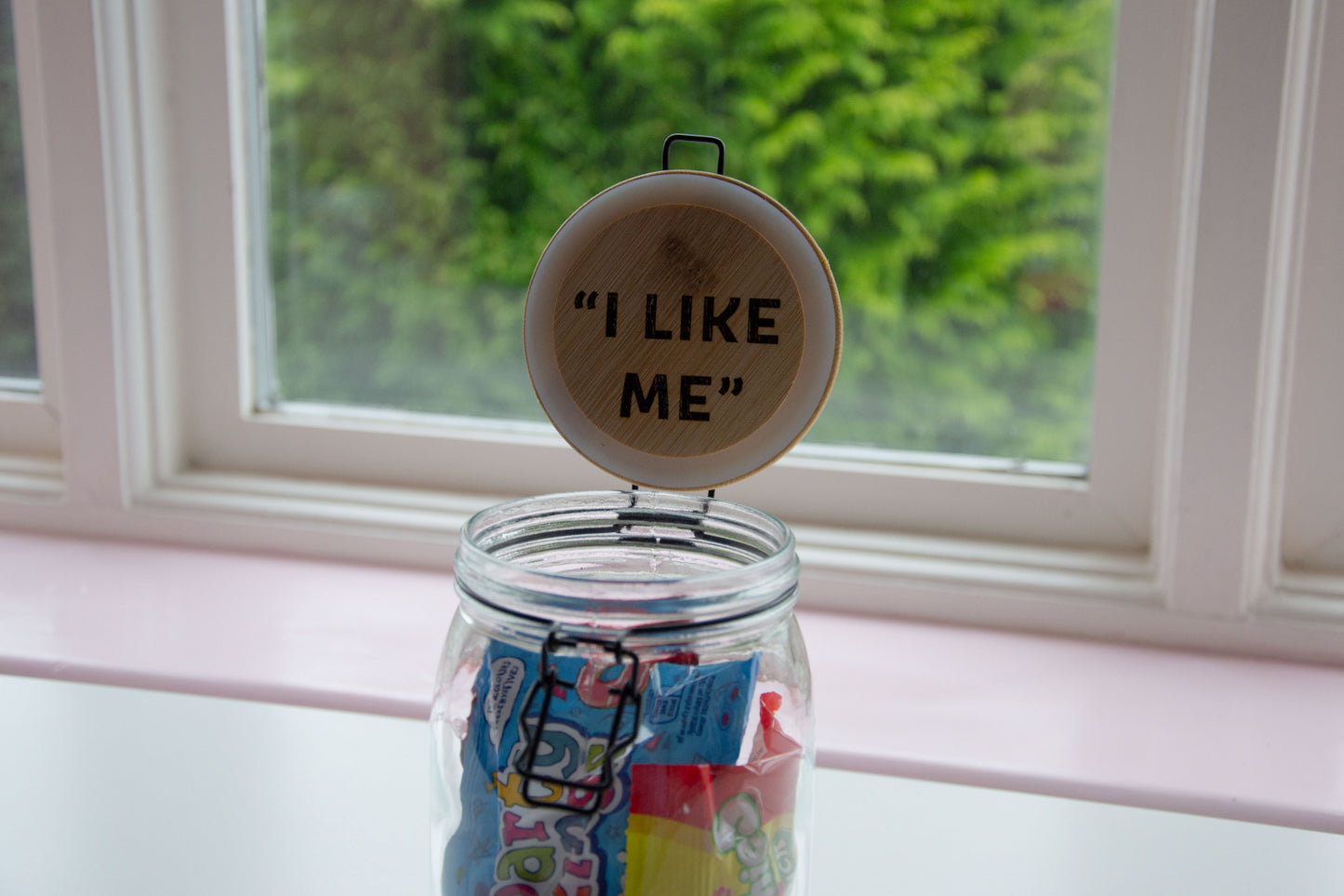 John Candy Jar - Glass Candy/ Sweet Jar with Bamboo Lid - w/ Personalise quote option