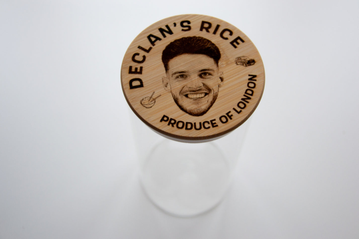 Declan's Rice - 1400ml Glass Rice Storage Jar - Arsenal Fan Gift Premier League Meme