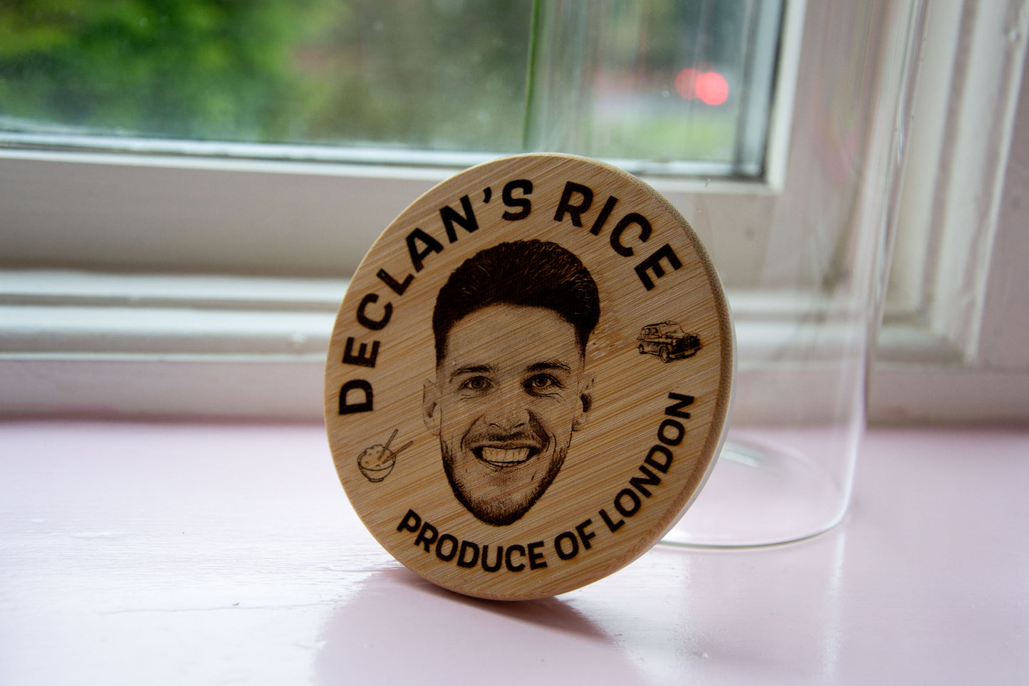 Declan's Rice - 1400ml Glass Rice Storage Jar - Arsenal Fan Gift Premier League Meme
